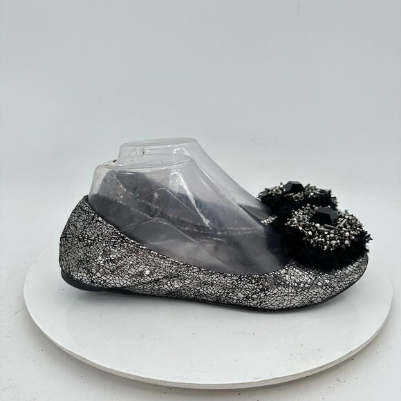 Tory Burch Women Size 7.5M Scrunch Amelia Crystal Silver Ballet Flat Shoes - Picture 4 of 11